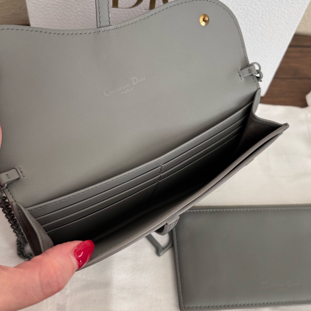 DIOR Ultra Matte Calfskin Leather Saddle Wallet on Chain in Grey - Picture 5 of 10